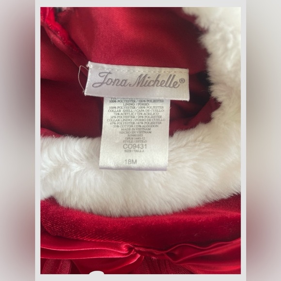 Jona Michelle Christmas Red Velvet Faux Fur Trim Dress Sparkly Toddler Girl 18M - Picture 7 of 8